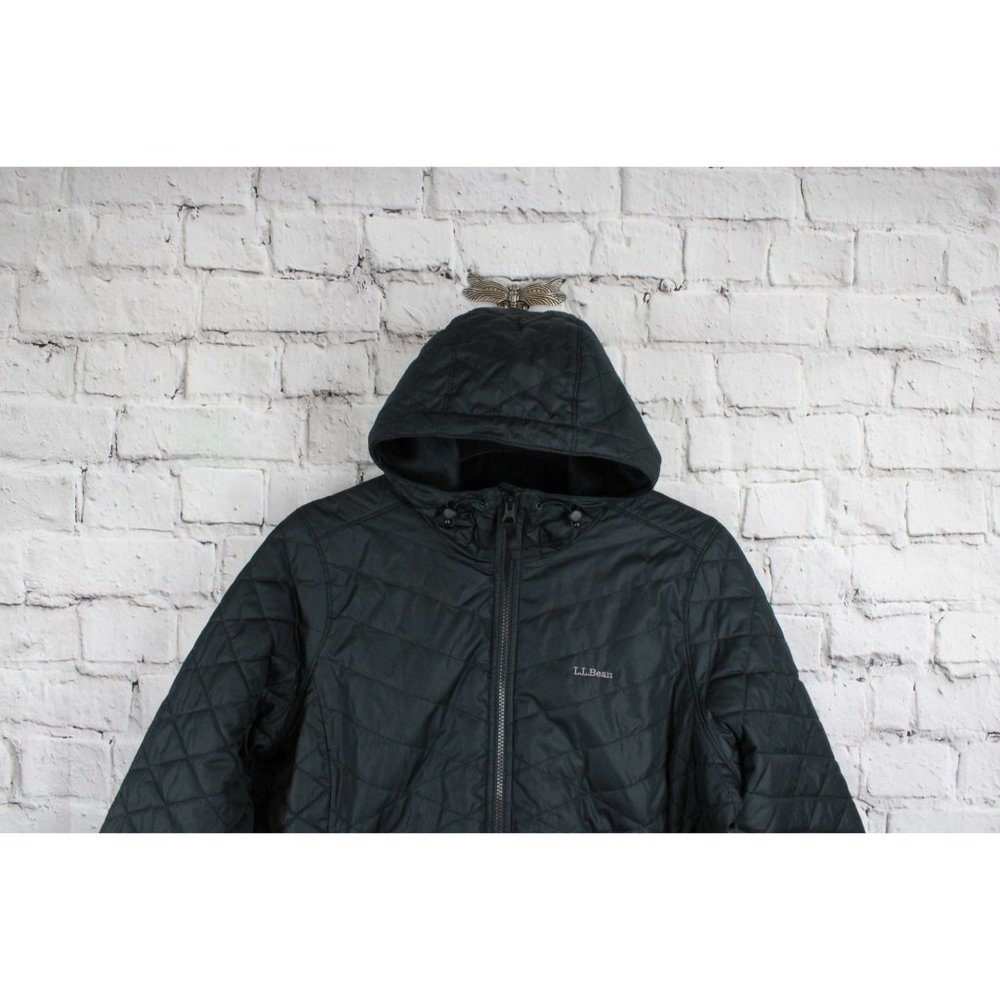 LL Bean Black Polyester Lined Insulated Winter Hooded Coat Jacket Size 1X Plus - Picture 3 of 7
